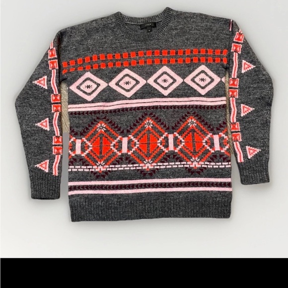 J.Crew Fair Isle Knit Sweater Gray XS Wool Mohair Pullover Women - Picture 3 of 11